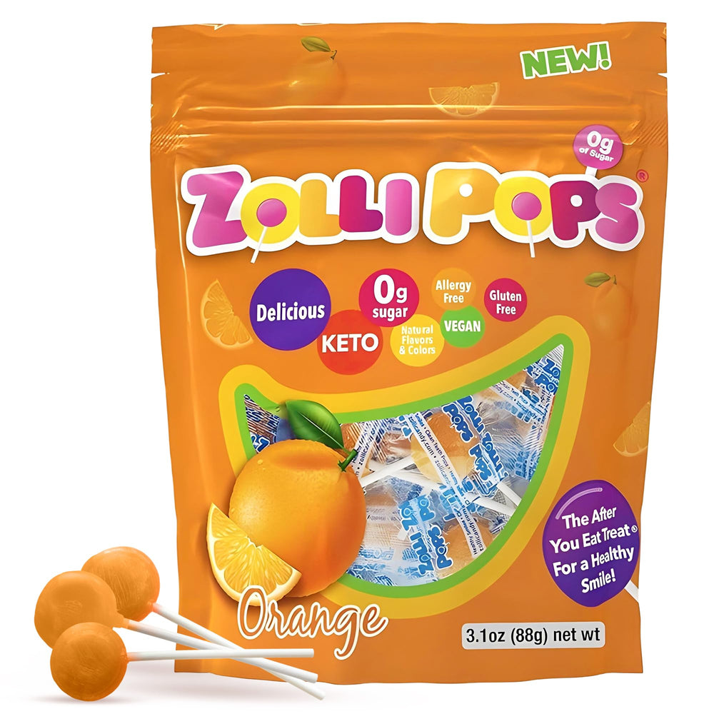 Zollipops orange-pack clean teeth pops for kids