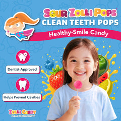 Zollipops Sour Clean Teeth Pops fruity flavors appeal to kids.