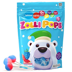 Zollipops Watermelon-Blue Raspberry pops, sugar-free and dentist-approved for healthier smiles after meals.