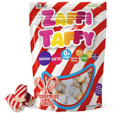 Zollipops Zaffi Taffy peppermint twist bag highlights dye-free, keto-friendly candy.