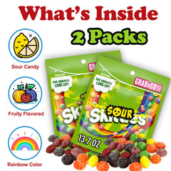 ZompoZ chewy sour candy bulk opened pouches show bright rainbow flavors to share.