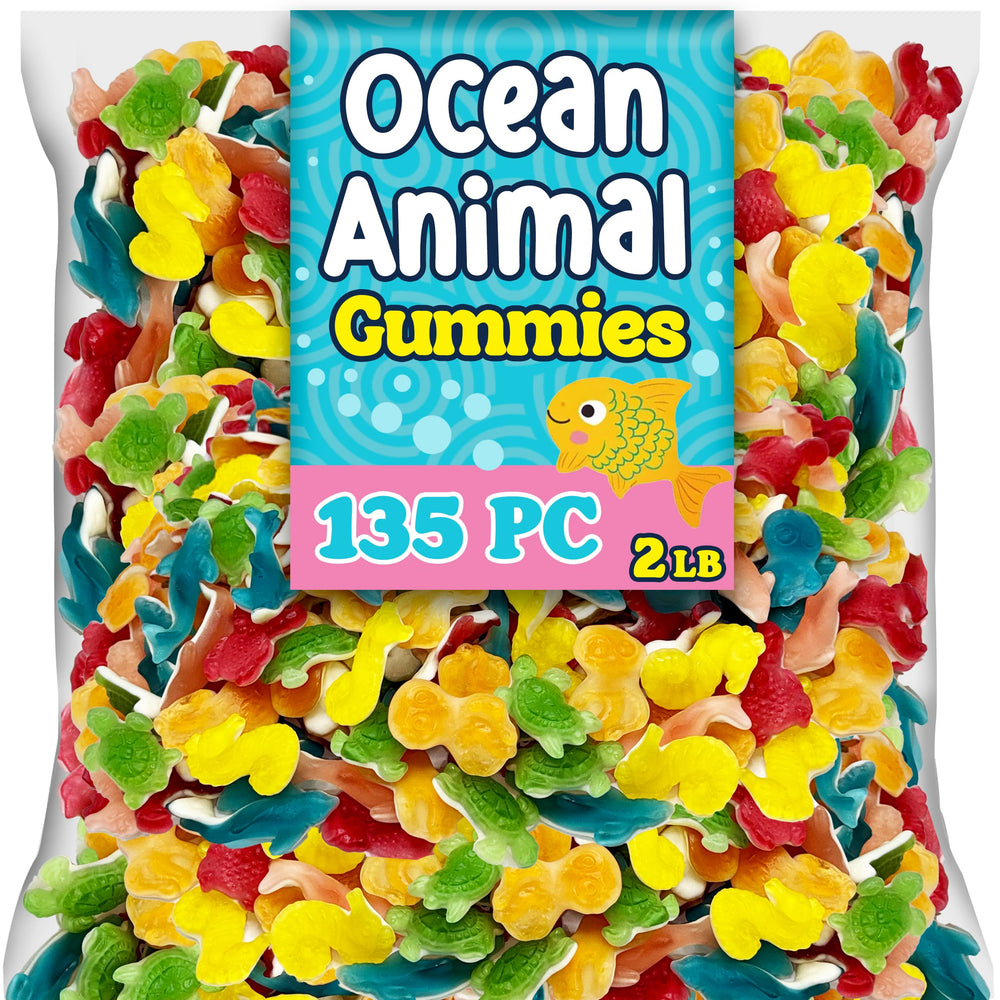 ZompoZ Fish Candy Ocean Gummies 2lbs pack with colorful fish shapes for family snacking.