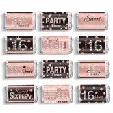 Zonon Sweet 16 mini wrappers in pink and black for polished party decor.