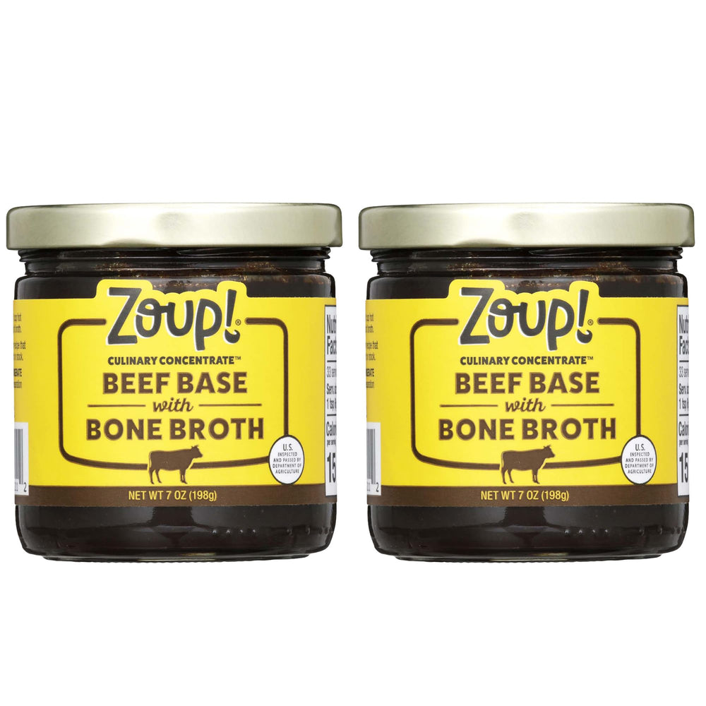 Zoup! Beef Bone Broth Culinary Concentrate jar steams, ideal base for rich soups.