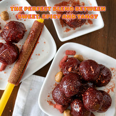 Zumba Pica Chamoy Sauce poured over fruit for quick flavor boost