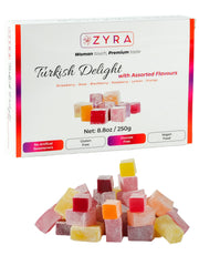 ZYRA Turkish Delight assorted fruit flavors in a premium gift box for celebrations.