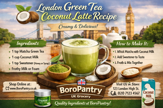 Creamy London green tea coconut latte made with Trader Joe’s Organic Green Tea and Thai Kitchen coconut milk from BoroPantry