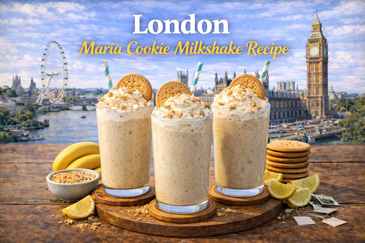 London Maria cookie milkshake made with Iberia Maria Cookies, coconut milk, vanilla powder and crunchy cookie topping from BoroPantry