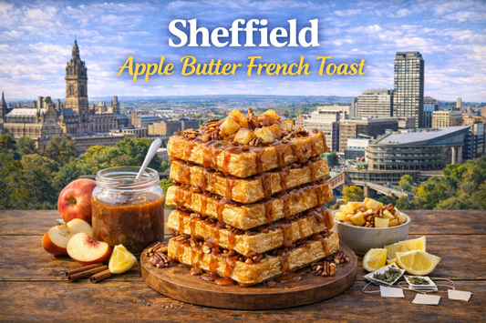 Sheffield apple butter French toast made with brioche-style bread mix, creamy coconut custard and warm cinnamon topping from BoroPantry
