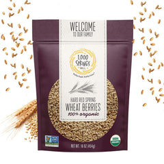 1000 Springs Mill organic hard red spring wheat berries in a bulk bag for pantry storage