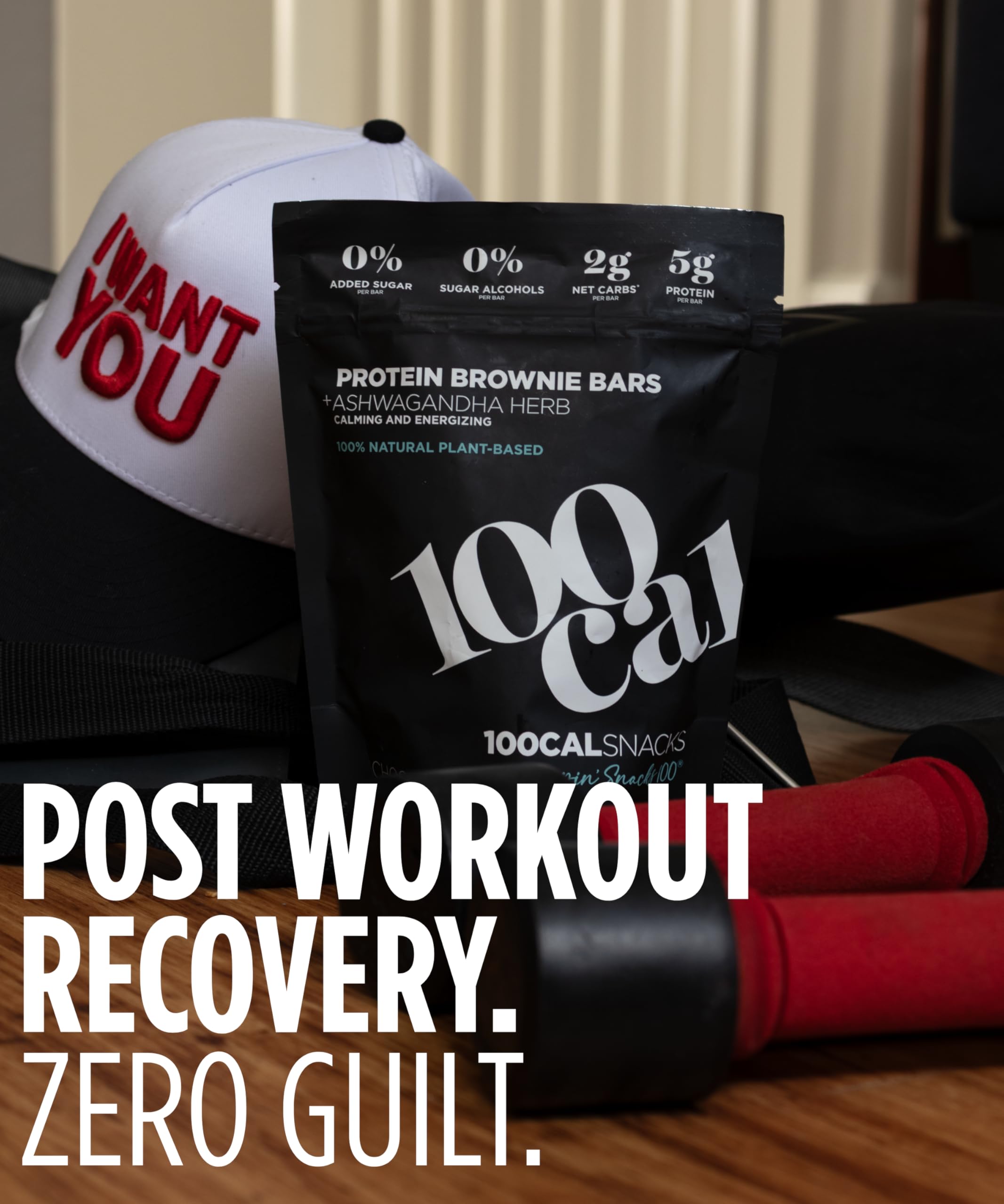 Front view of 100Cal Protein Bar packaging.