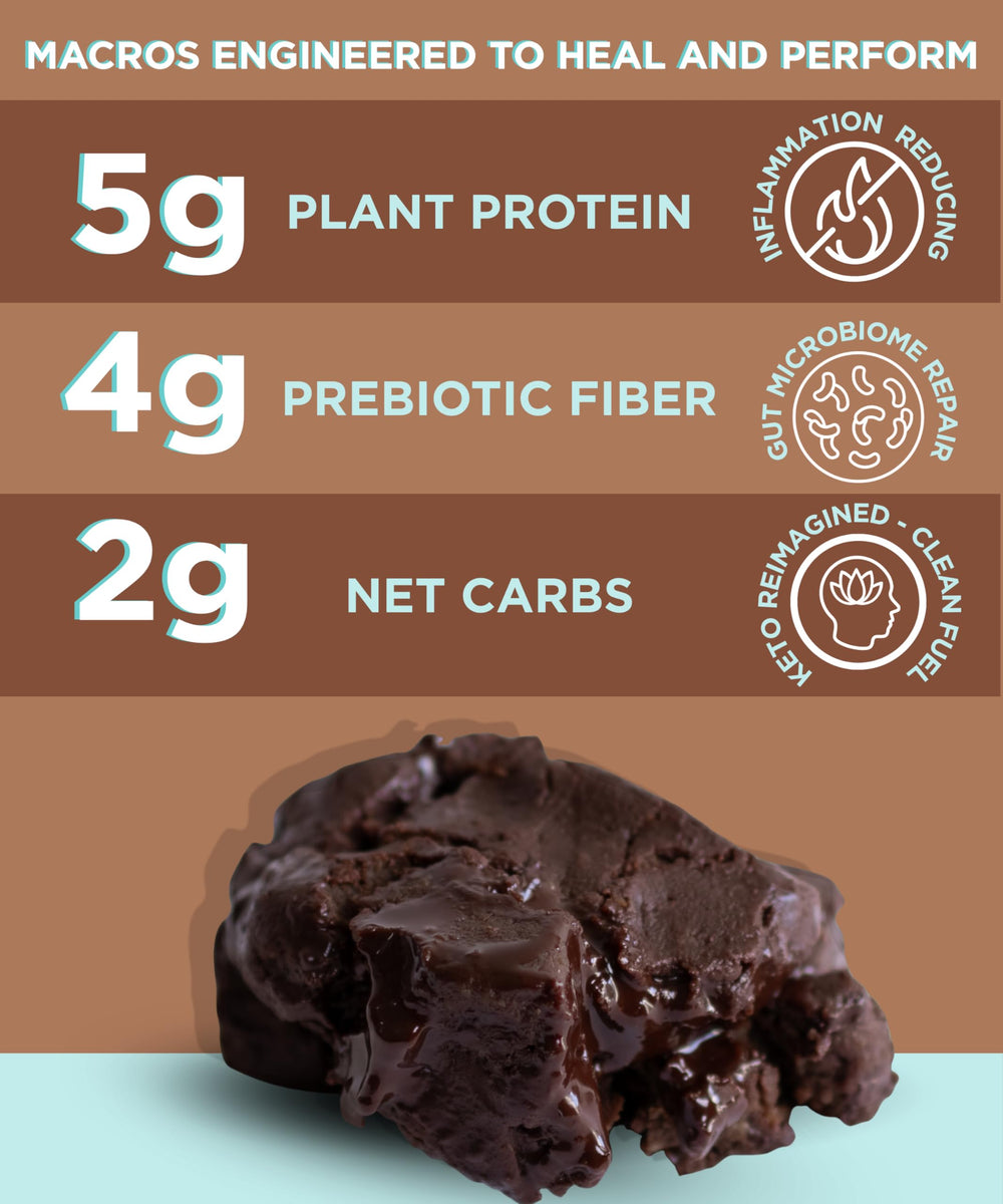 MCT oil drizzle appears on a 100Cal Bar signaling energy-forward nutrition.