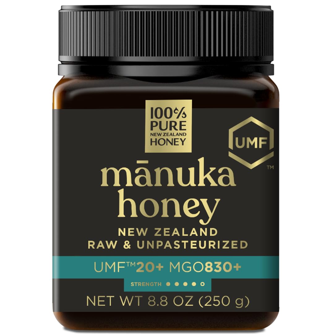 100% Pure New Zealand Honey Manuka UMF 20+ bottle pour for daily energy.