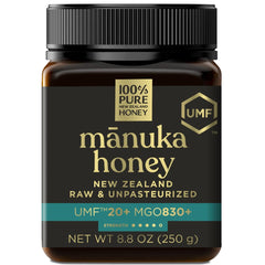 100% Pure New Zealand Honey Manuka UMF 20+ bottle pour for daily energy.