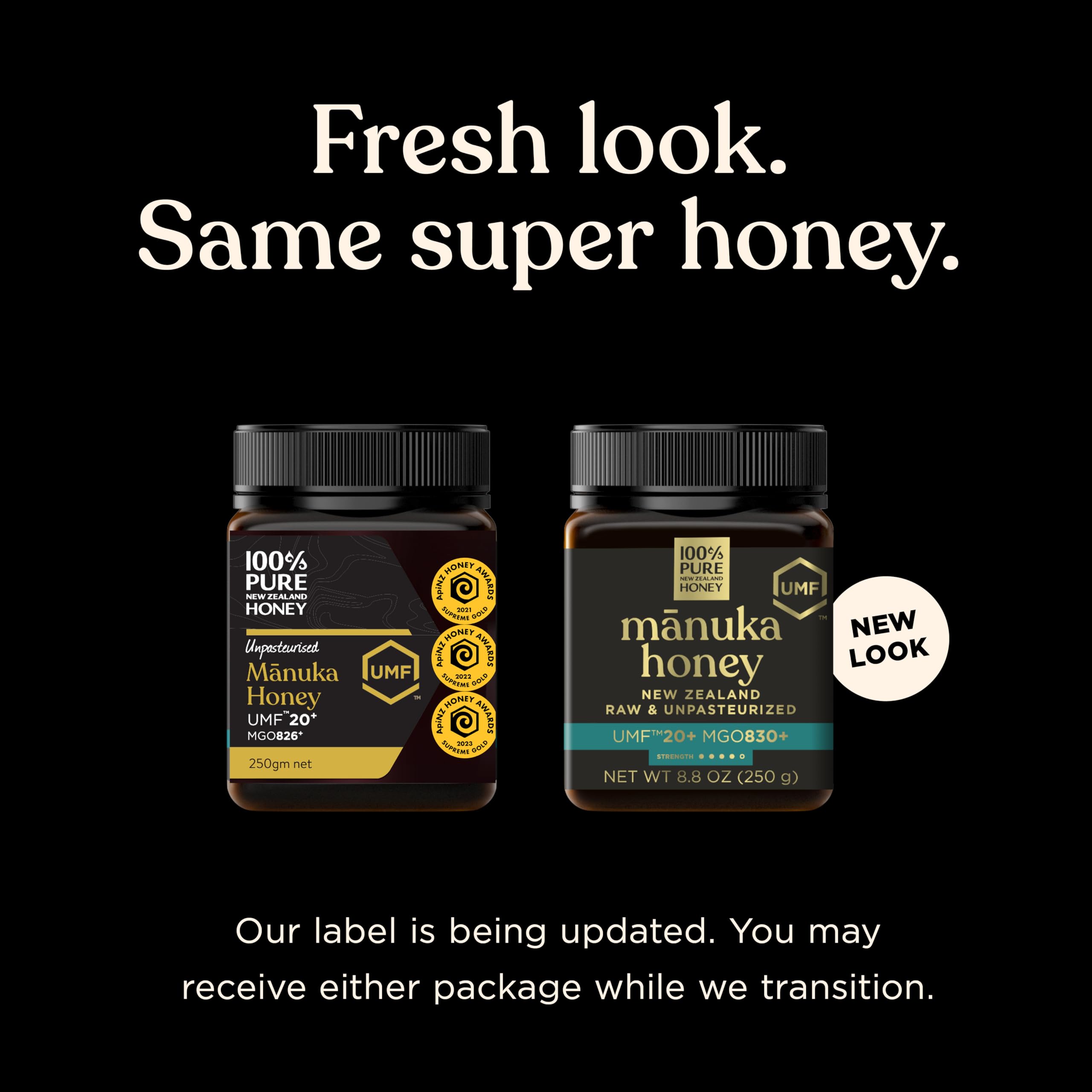 100% Pure New Zealand Honey Manuka UMF 20+ label shown for purity.