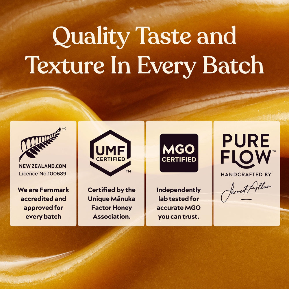 100% Pure New Zealand Honey Manuka UMF 20+ spoonful boosts daily wellness.