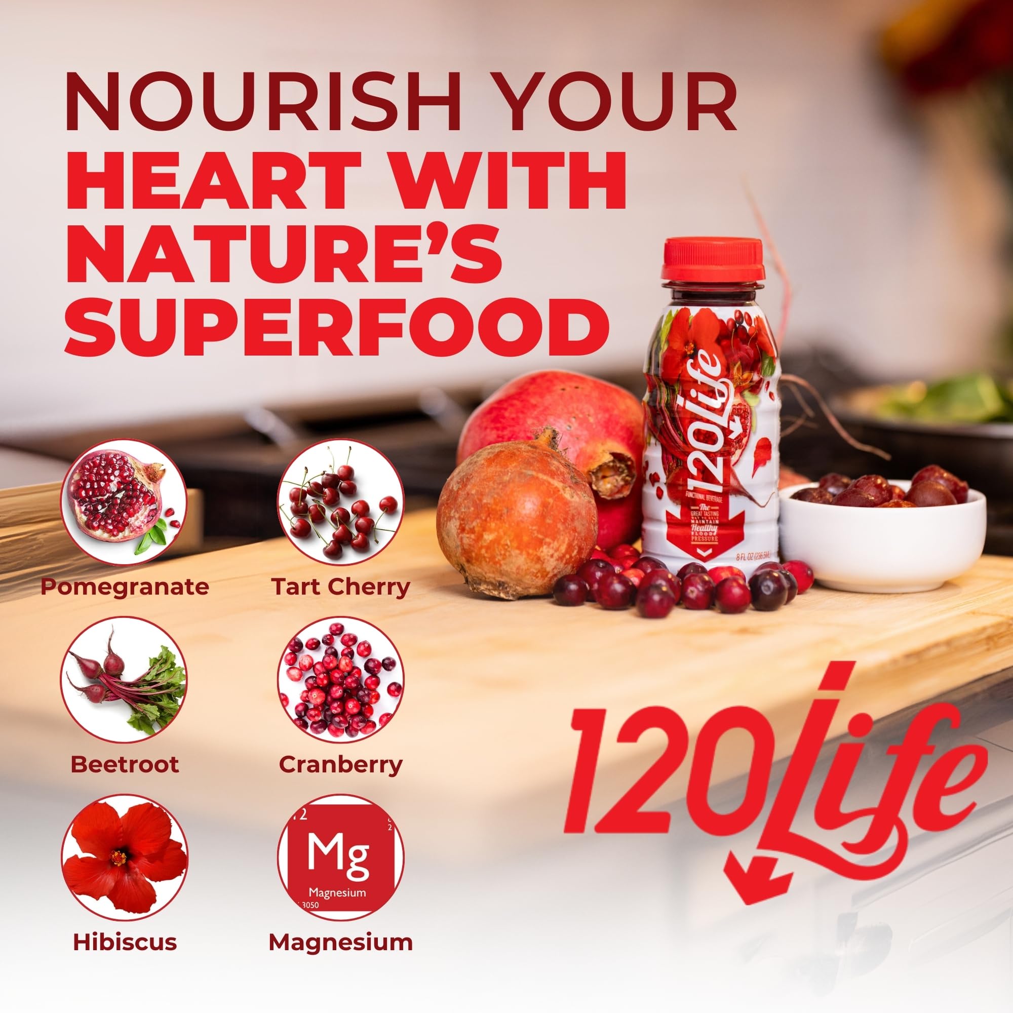 120LIFE Tart Cherry Extract bottle showcases natural support for a balanced lifestyle.