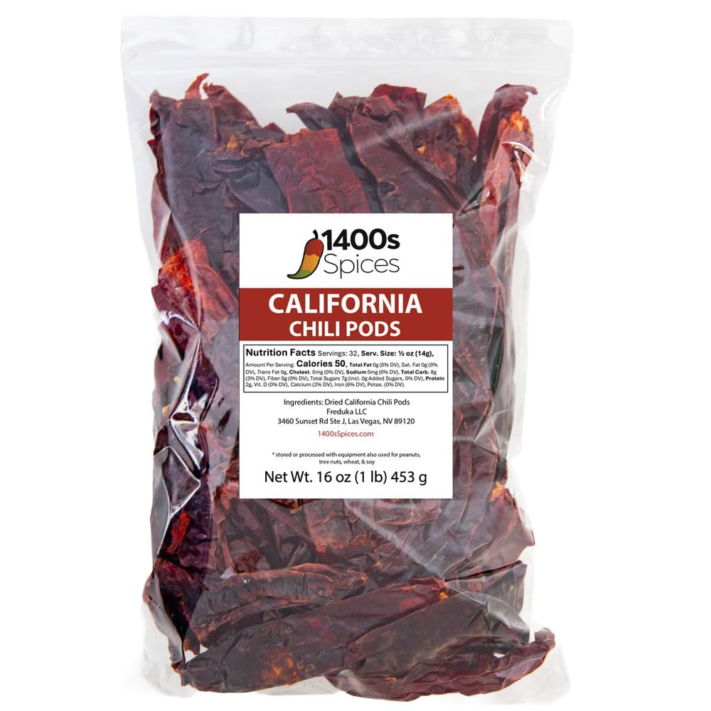 1400S Spices California dried whole Anaheim peppers ideal for authentic enchiladas and salsas.