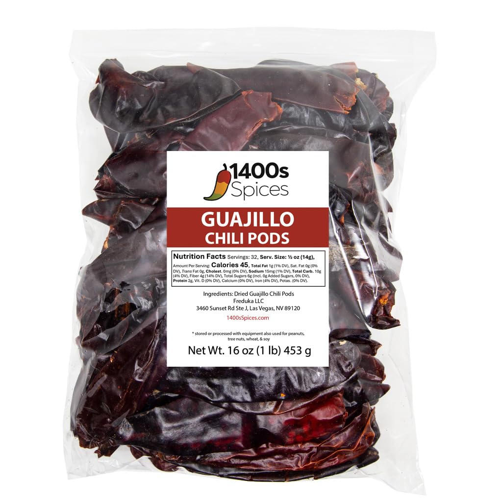 1400S SPICES Guajillo stemless chiles with rich aroma for sauces.