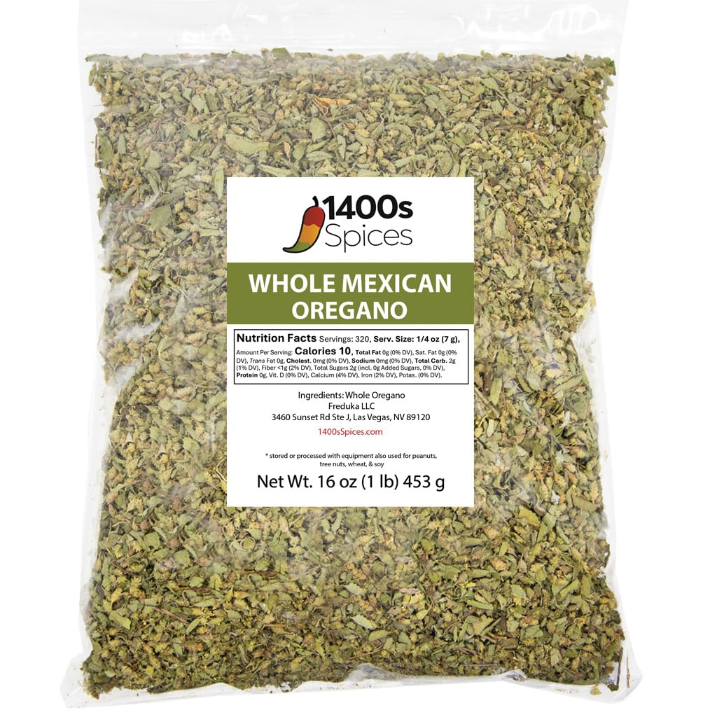 1400S Spices Mexican oregano 1lb bag with authentic aroma for tacos and enchiladas.