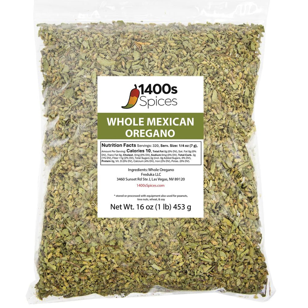 1400S Spices Mexican oregano 1lb bag with authentic aroma for tacos and enchiladas.