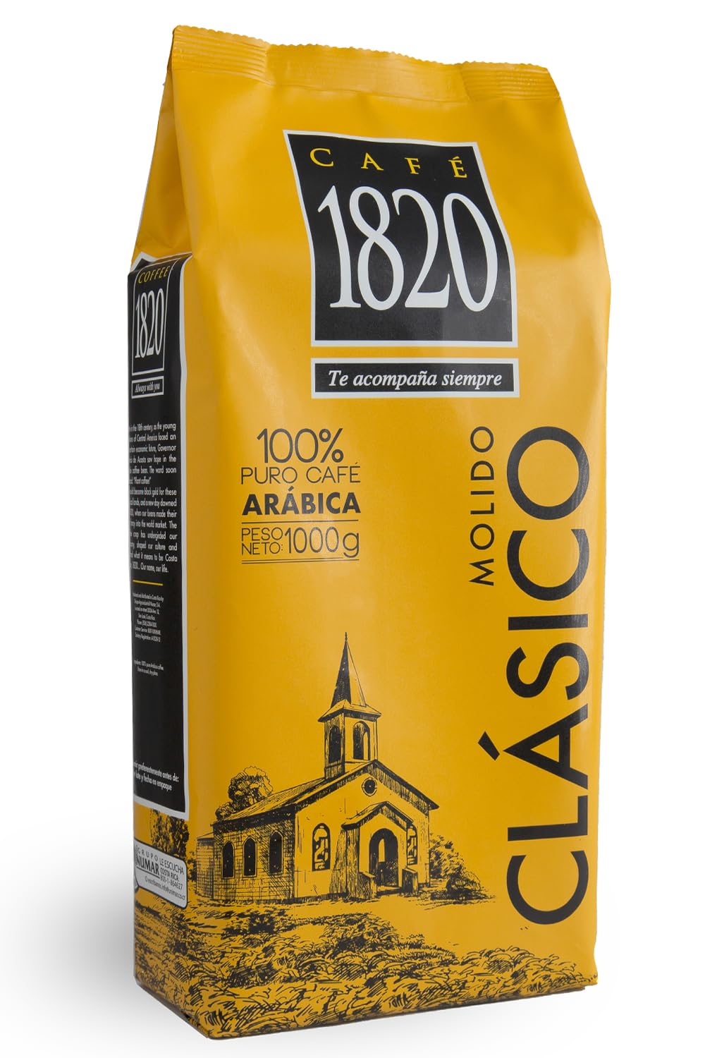 1820 Café Classic dark roast coffee pack emphasizes lasting freshness