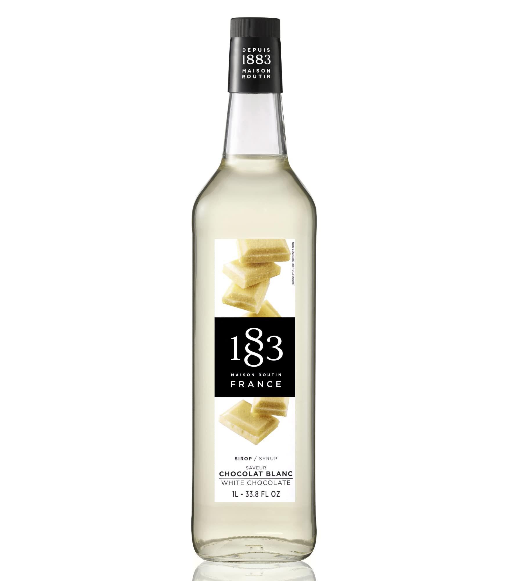1883 MAISON ROUTIN white chocolate syrup bottle front view for premium beverages at home