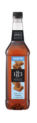 1883 Maison Routin sugar-free caramel syrup bottle ready for coffee flavoring