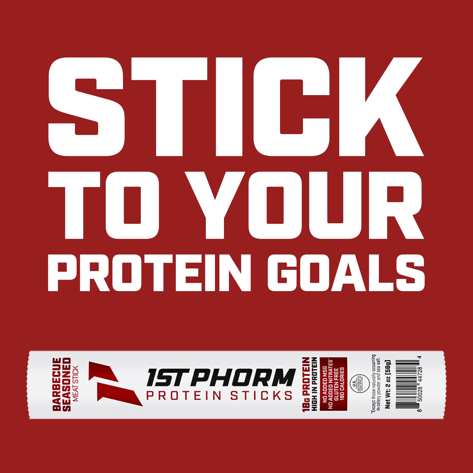 Individually wrapped 1st Phorm Meat Sticks ready for travel or gym bag