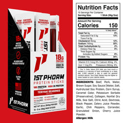 1st Phorm Meat Sticks USA-raised beef and pork packaging highlighting transparency.