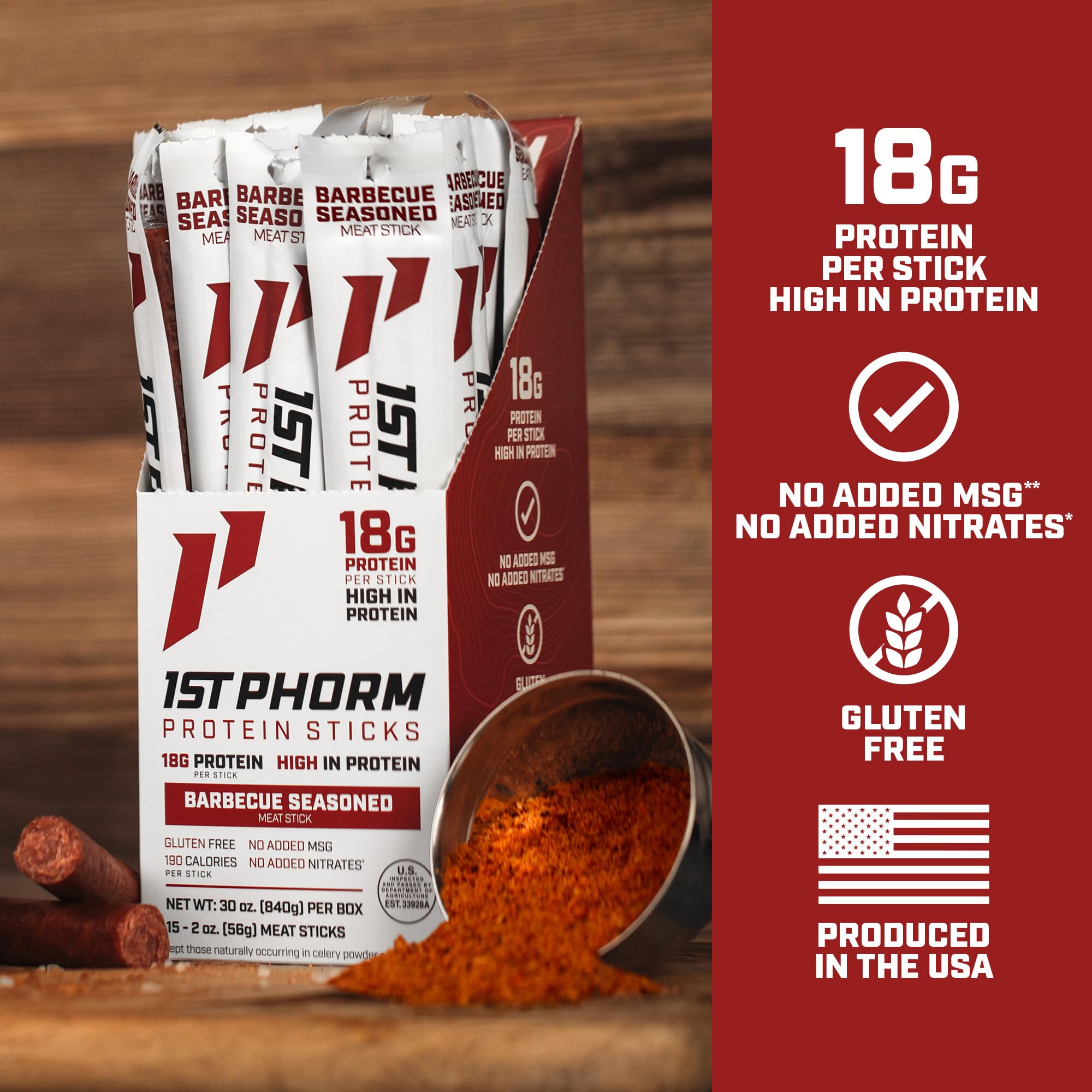 1st Phorm Meat Sticks showcasing USA-raised beef quality and texture