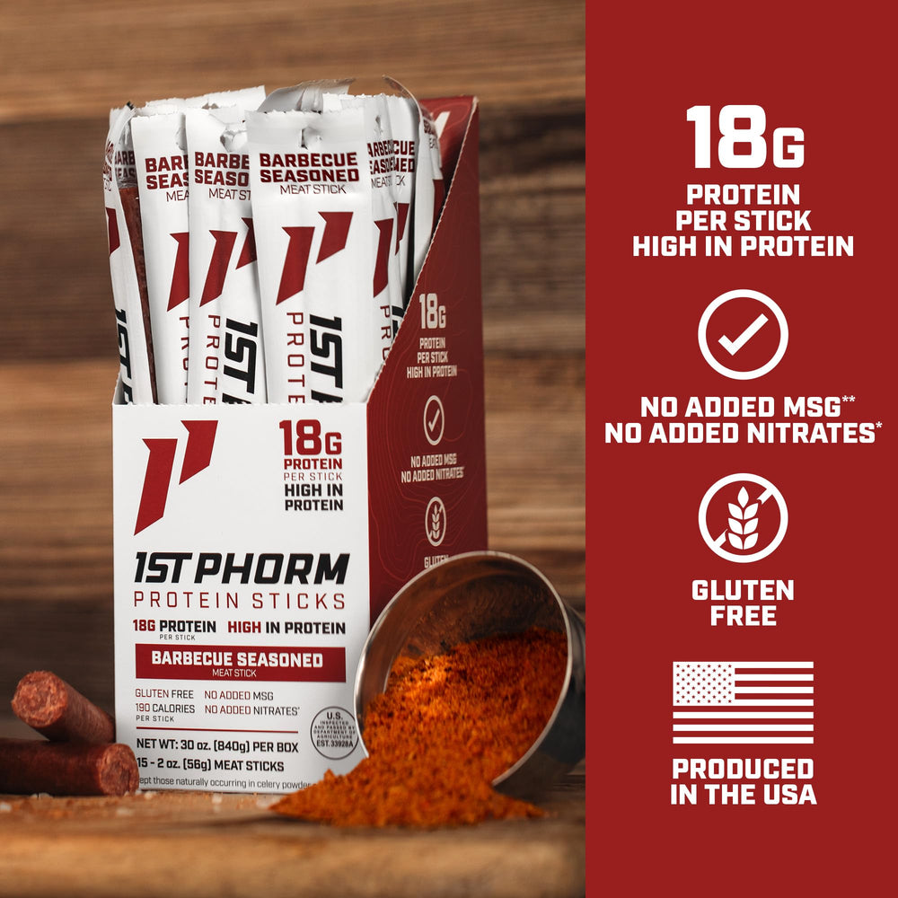 1st Phorm Meat Sticks showcasing USA-raised beef quality and texture