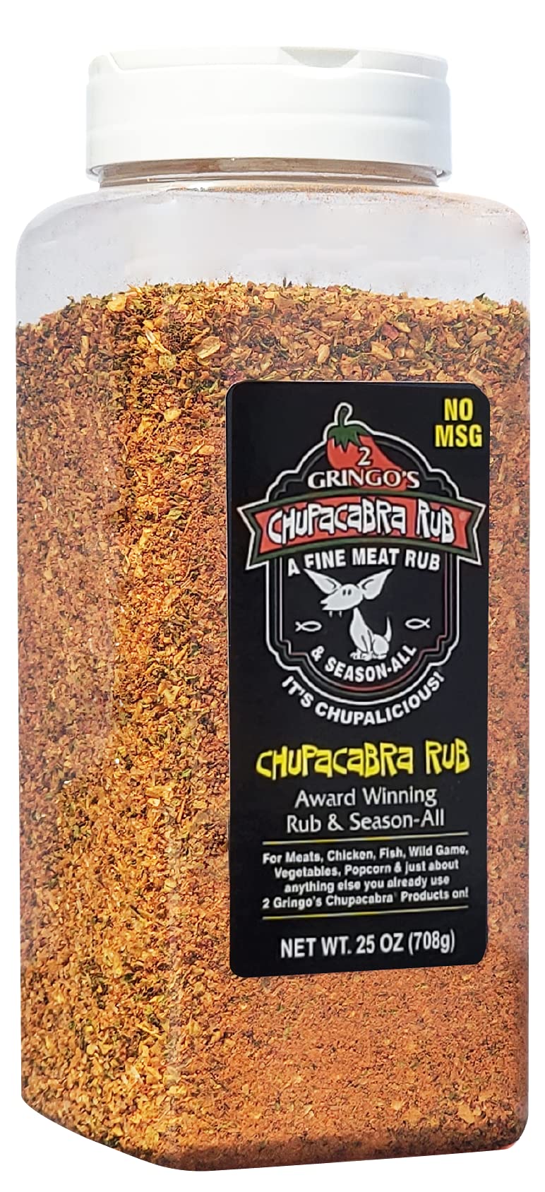 2 Gringos Chupacabra Original Seasoning bottle front, bold Texas flavor ready for grilling.