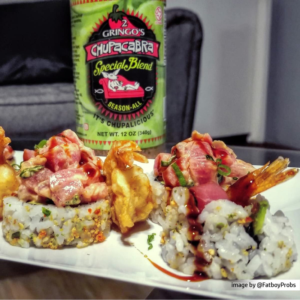 2 Gringos Chupacabra finished seafood dish with citrus gloss