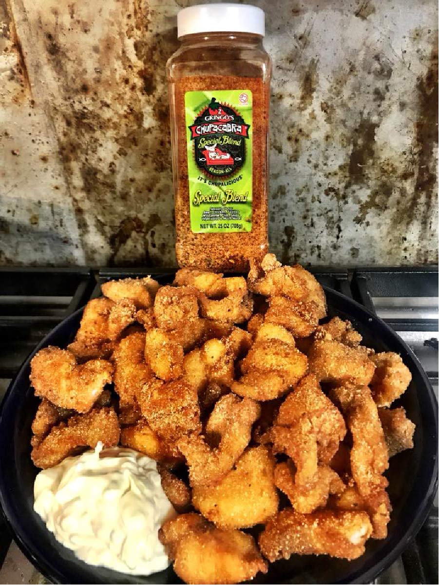 2 Gringos Chupacabra spice dispersion over pan-ready ingredients