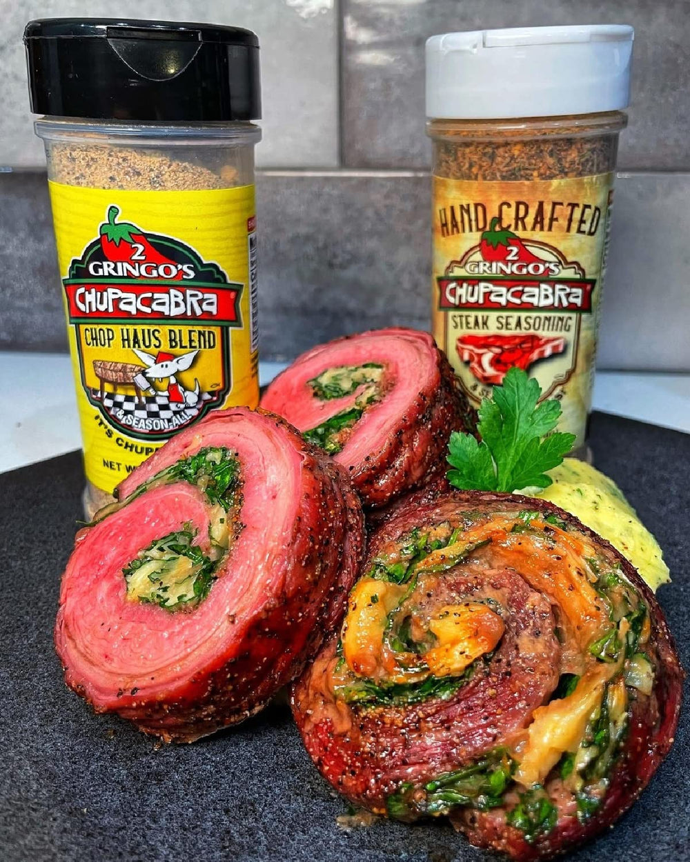 2 Gringos Chupacabra seasoning dispensing cap for controlled shakes