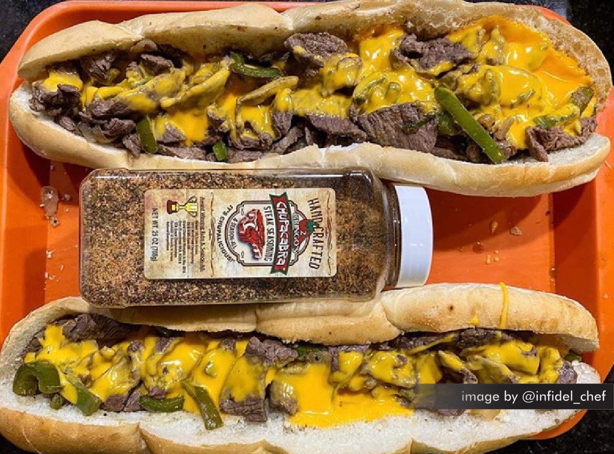 2 Gringos Chupacabra steak seasoning on steak evokes grill-ready flavor enhancement