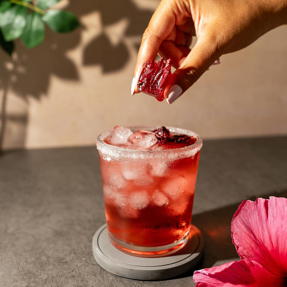 Hot hibiscus brew setup from 20 Leaves ready for flavorful caffeine-free tisane