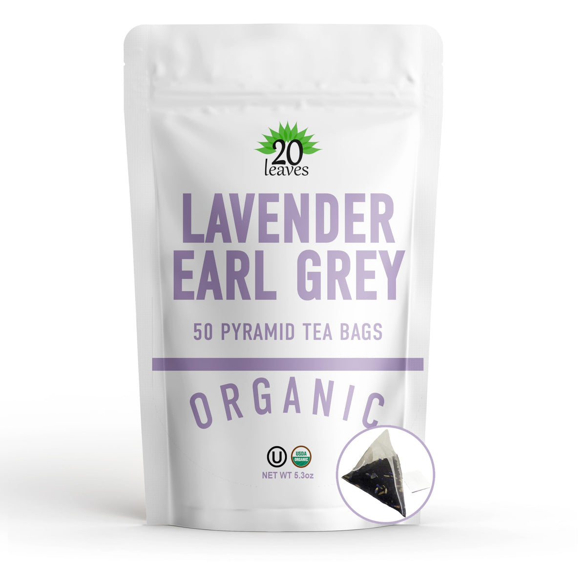 20 Leaves Lavender Earl Grey tea bags for a fragrant, quick-brew option.