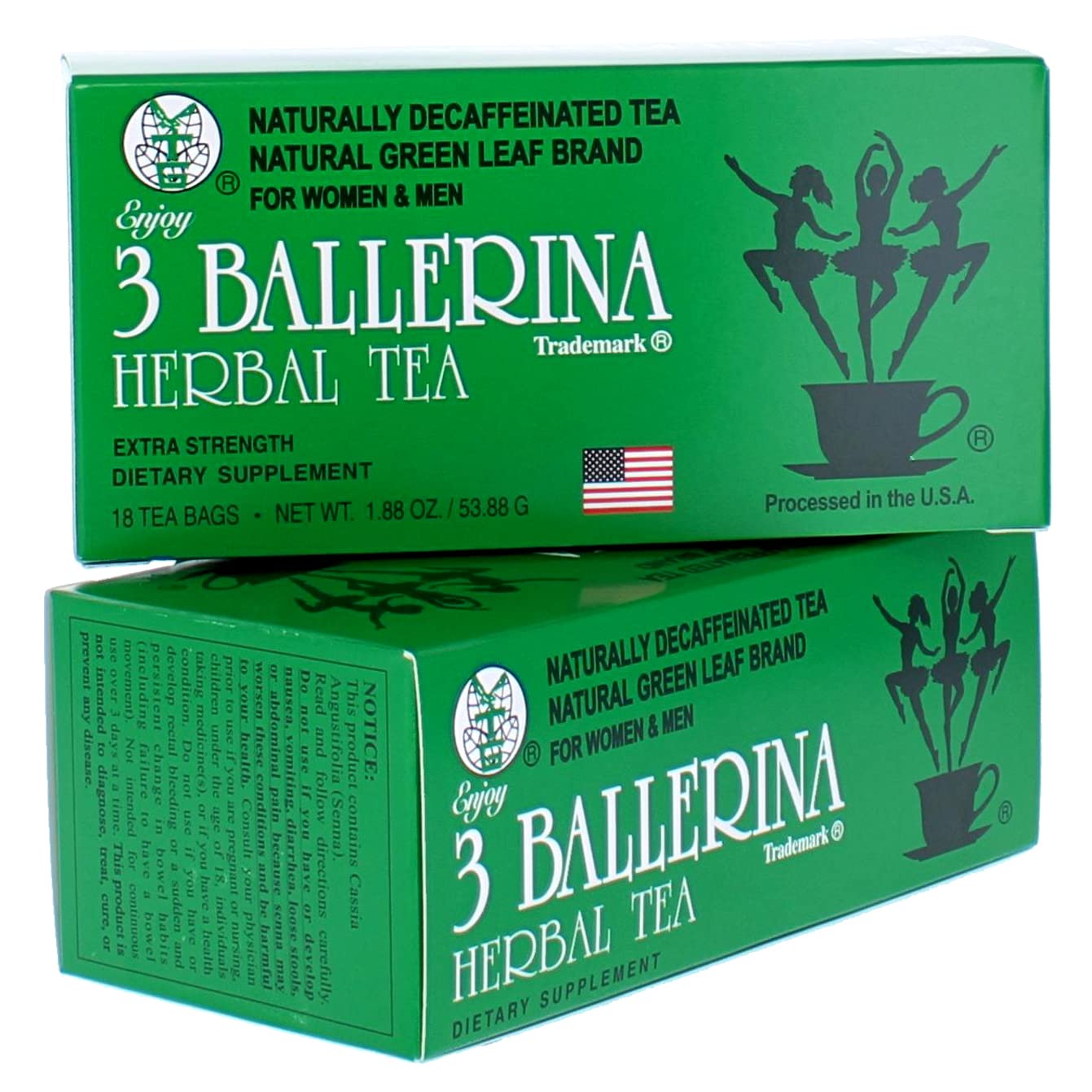 3 Ballerina Herbal Tea boxes front view, ideal for quick caffeine-free pick-me-up.