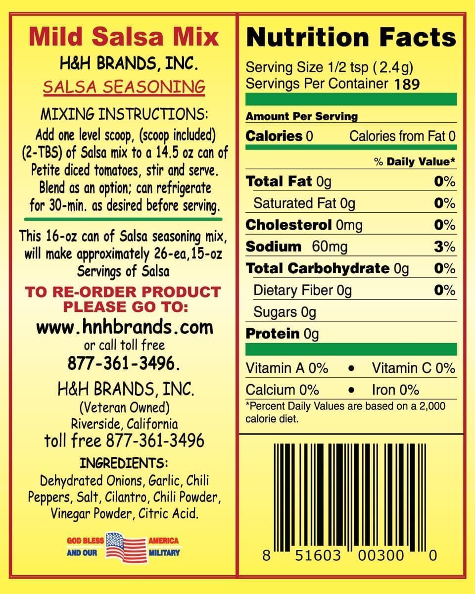 30 Second Salsa seasoning mix mild dry blend highlights natural ingredients for flavor.