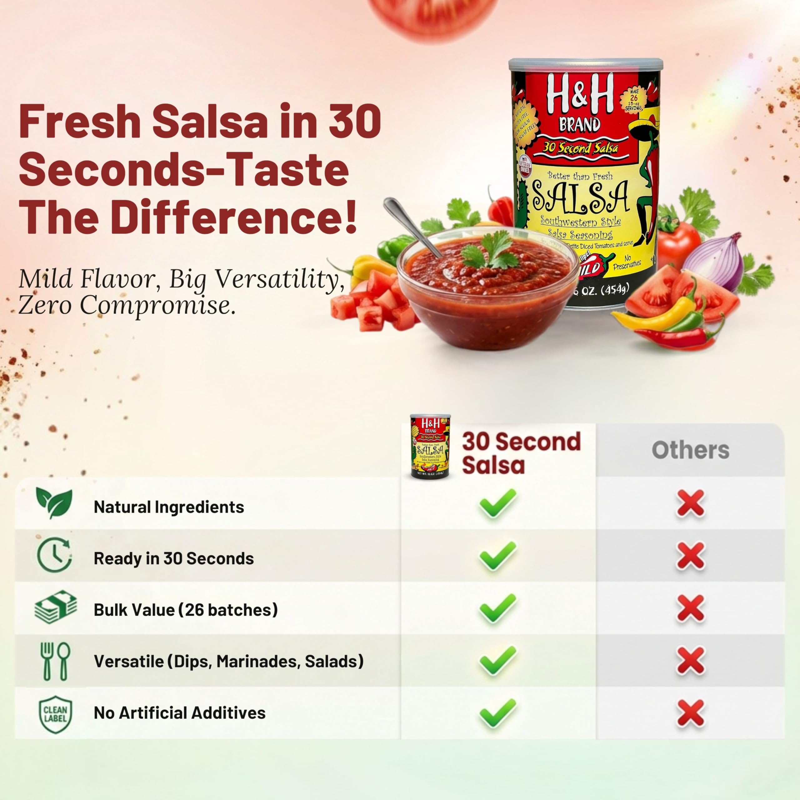 30 Second Salsa seasoning mix mild taco night setup inspires rapid meals.