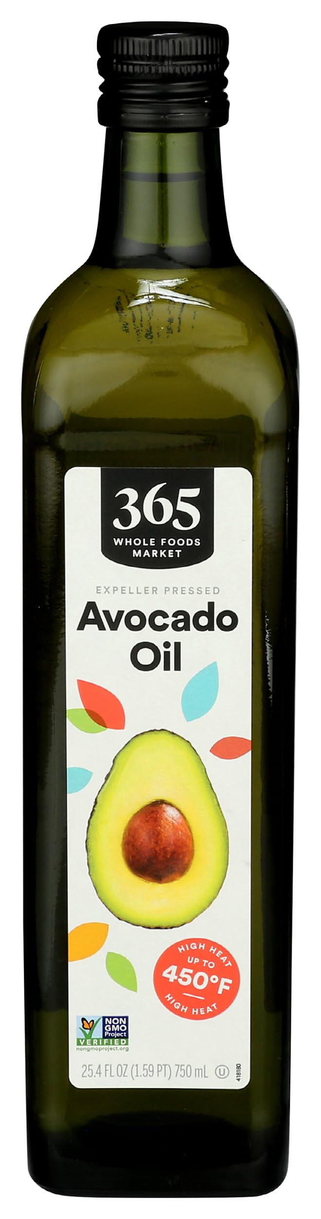 365 Avocado Oil bottle pour shows smooth flow for high-heat cooking.