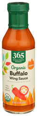 365 by Whole Foods Market Buffalo Wing Sauce bottle front, organic, medium heat option.
