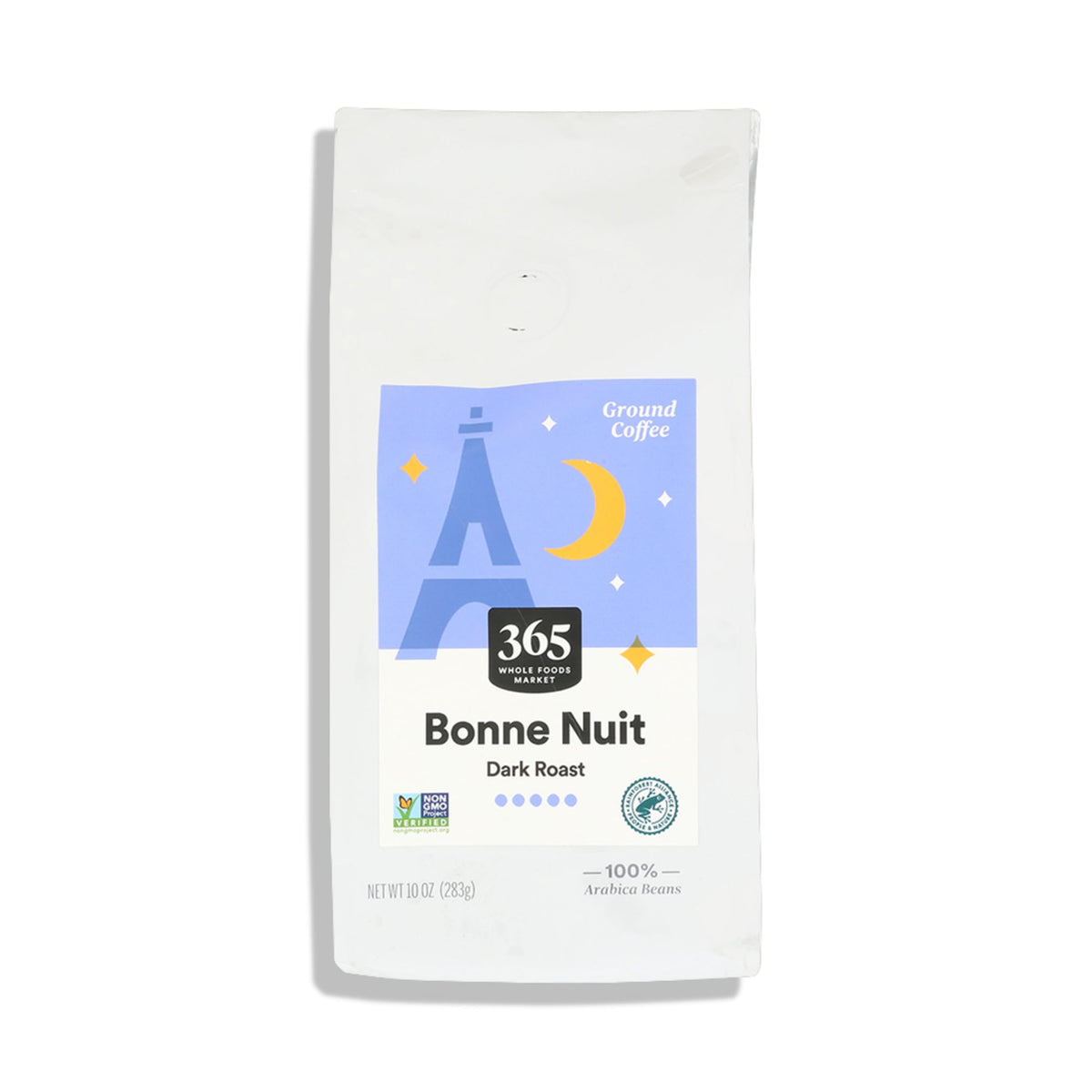 365 by Whole Foods Market Bonne Nuit coffee pack front showing premium dark roast