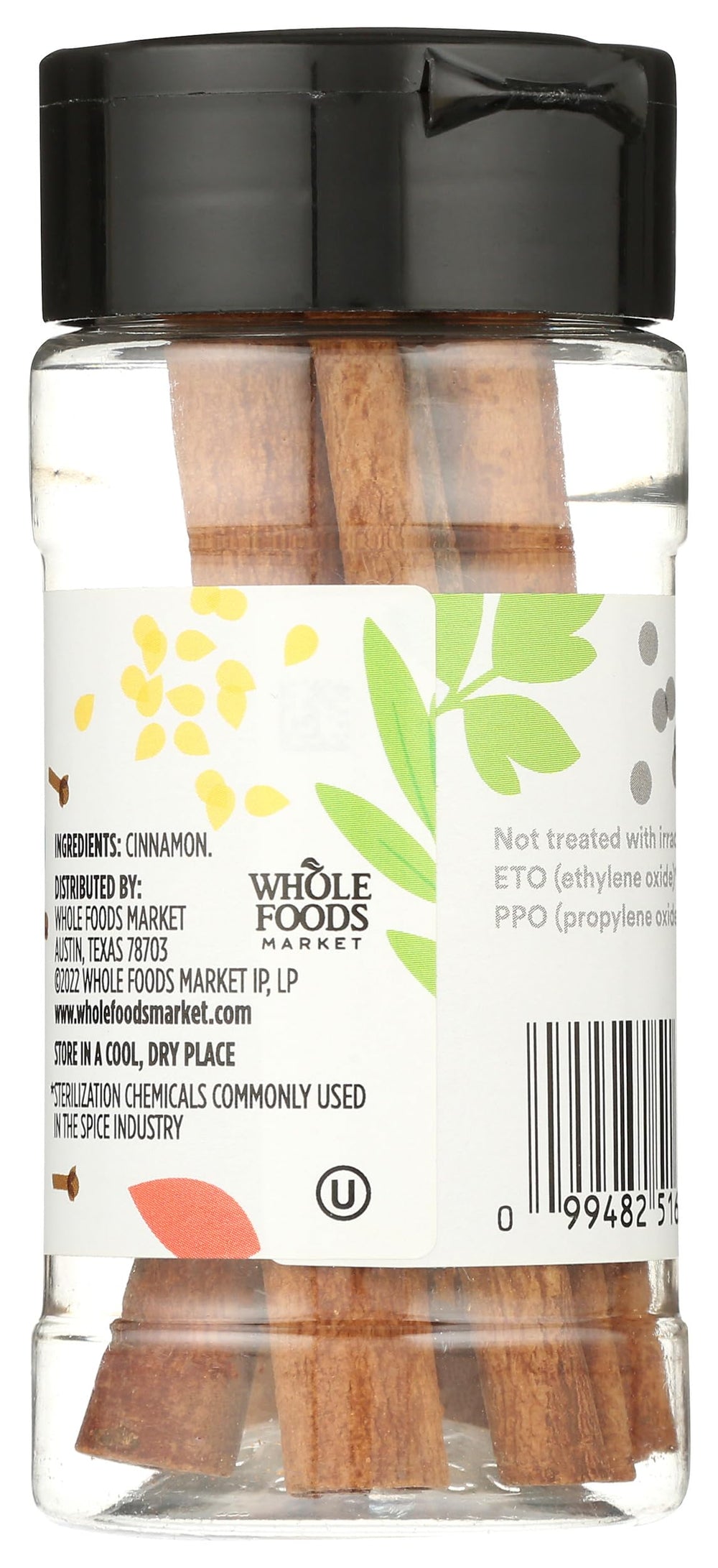 365 by Whole Foods cinnamon sticks label highlights quality and sustainable sourcing.