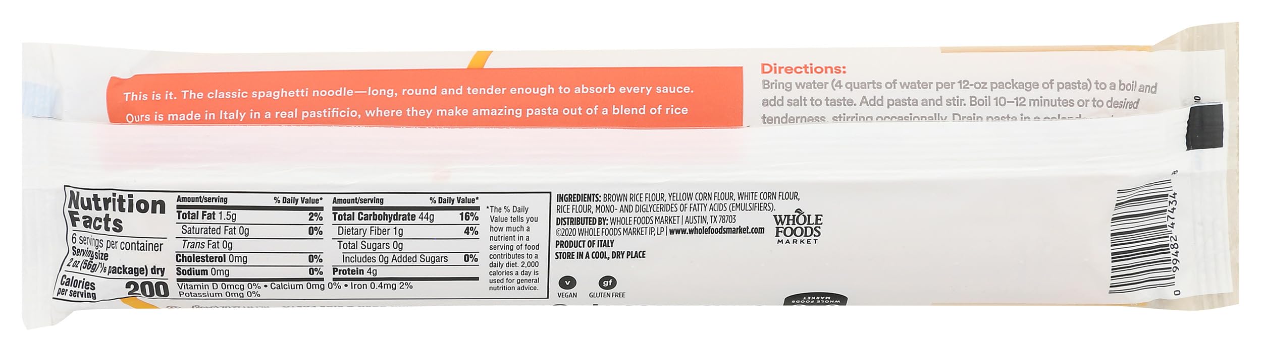 Front box view of 365 spaghetti showing brand and ingredients
