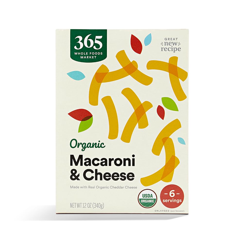 365 by Whole Foods Market macaroni and cheese packaging showcases family size dinner option