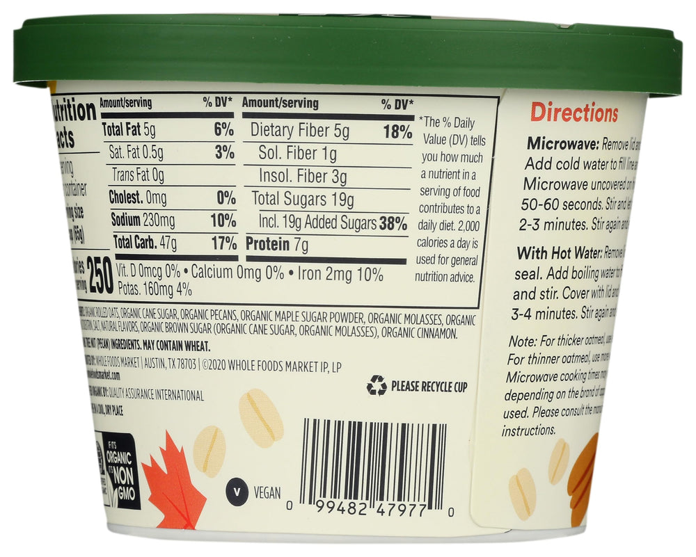 365 by Whole Foods Market maple brown sugar pecan oatmeal serving bowl ready-to-eat convenience