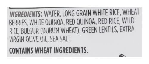 Close-up of the grain blend with rice, wheat berries, quinoa, bulgur and lentils